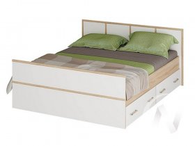 Двуспальная кровать 1,4м Сакура (дуб сонома/белый) в Улыбино - ulybino.mebel-nsk.ru | фото