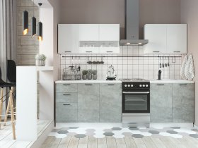 Кухонный гарнитур Дуся 2,0 м (белый глянец/цемент) в Улыбино - ulybino.mebel-nsk.ru | фото