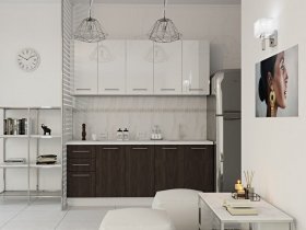 Кухонный гарнитур МДФ Выгодно и точка 2,0 м (белый глянец/ироко) в Улыбино - ulybino.mebel-nsk.ru | фото