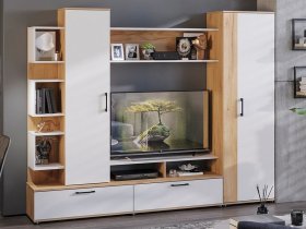 Стенка «Дакота» (дуб крафт золотой/белый ясень) в Улыбино - ulybino.mebel-nsk.ru | фото