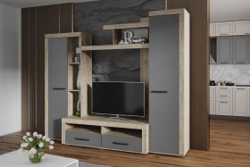 Стенка Марсель-4 (дуб крафт серый/графит серый) в Улыбино - ulybino.mebel-nsk.ru | фото