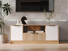 Тумба под ТВ  ТМ-001 Ивис (дуб крафт золотой/белый) в Улыбино - ulybino.mebel-nsk.ru | фото